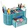 EasyPAG Mesh Pen Holder Desk Organizer with Drawer Stationery Supplies Organizer for Dorm School 9 Compartments Workspace Desk Accessories Organization for Office Blue