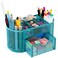 EasyPAG Mesh Pen Holder Desk Organizer with Drawer Stationery Supplies Organizer for Dorm School 9 Compartments Workspace Desk Accessories Organization for Office Blue