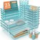 WOWBOX 25 PCS Plastic Drawer Organizer Set 4 Sizes Desk Drawer Divider Organizers and Storage Bins for Makeup Jewelry Gadgets for Kitchen Bedroom Bathroom Office Sea Blue