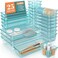 WOWBOX 25 PCS Plastic Drawer Organizer Set 4 Sizes Desk Drawer Divider Organizers and Storage Bins for Makeup Jewelry Gadgets for Kitchen Bedroom Bathroom Office Sea Blue