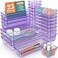 WOWBOX 25 PCS Plastic Drawer Organizer Set Desk Drawer Divider Organizers and Storage Bins for Makeup Jewelry Gadgets for Kitchen Bedroom Bathroom Office Clear Purple