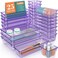 WOWBOX 25 PCS Plastic Drawer Organizer Set Desk Drawer Divider Organizers and Storage Bins for Makeup Jewelry Gadgets for Kitchen Bedroom Bathroom Office Clear Purple