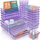 WOWBOX 25 PCS Plastic Drawer Organizer Set Desk Drawer Divider Organizers and Storage Bins for Makeup Jewelry Gadgets for Kitchen Bedroom Bathroom Office Clear Purple