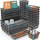 WOWBOX 25 PCS Plastic Drawer Organizer Set Desk Drawer Divider Organizers and Storage Bins for Makeup Jewelry Gadgets for Kitchen Bedroom Bathroom Office Black