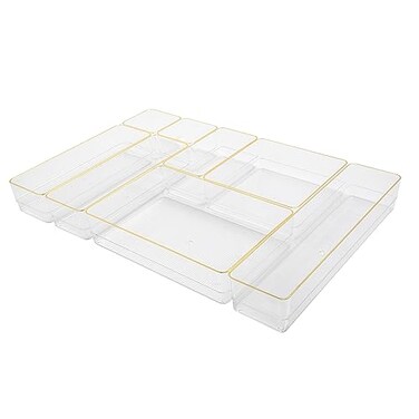 Martha Stewart Kerry Plastic Stackable Office Desk Drawer Organizers Set of 8 with Gold Trim