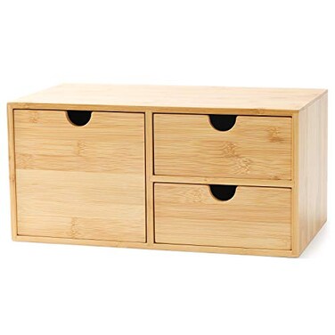 Wisuce Bamboo Desk Drawer Organizer Desktop Organizer with Drawers Tabletop Storage Organization Box for Office Home Toiletries Supplies Vanity No Assembly Required3 Drawersleft right