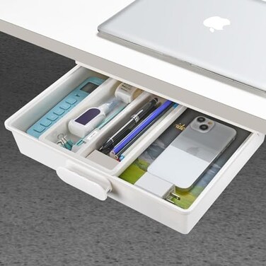 GGIANTGO Under Desk Drawer Organizer SelfAdhesive Storage Office Home Stationery LargeWhite