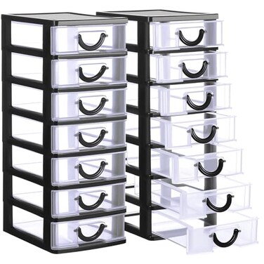 Thyle 2 Pcs Plastic Drawers Organizer Mini Organizer Stackable Plastic Clear Drawer Storage Box Containers Storage Units for Desktop Classroom Craft 67 x 49 x 134 inchesBlack