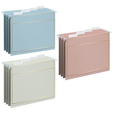Y YOMA 6 Pack Rose Gold Hanging File Folders with Pocket Letter Size Decorative File Folder Cute Pretty Hanging Folder for Office Home School with 15Cut Adjustable Tabs Outer Storage Pockets