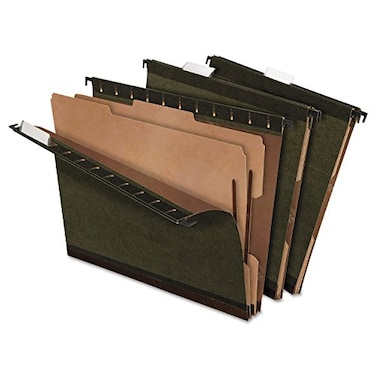 Pendaflex PFX59254 SureHook Reinforced Hanging Folder 2 Dividers Letter 15 Tab Green Box of 10