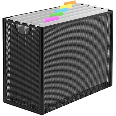GoldOrcle Hanging File Organizer LetterSize File Holder Filing Box with 5 Hanging Folders Metal Mesh Desk File Folder StorageNo Assembly Required with 5 Grey Folders