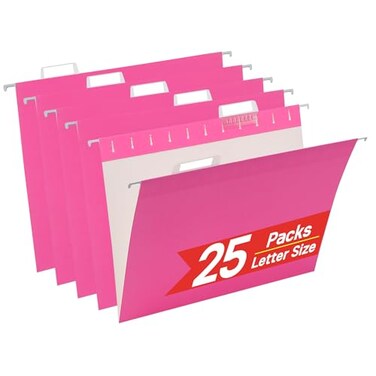 VZCPYTPM 25 Pack Hanging File Folders Letter SizePink Reliable Hanging Folders for Filing CabinetReinforced Rods for Smooth GlidingIncludes 15 Adjustable Tabs InsertsIdeal for Home Office