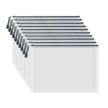 AUSTARK 10 Pcs Zipper File Bags Waterproof Plastic Mesh Pouch for Office School Board Game Storage Bags A4 Size 134x94 White and Black