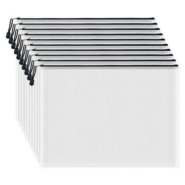 AUSTARK 10 Pcs Zipper File Bags Waterproof Plastic Mesh Pouch for Office School Board Game Storage Bags A3 Size 169x12 White and Black