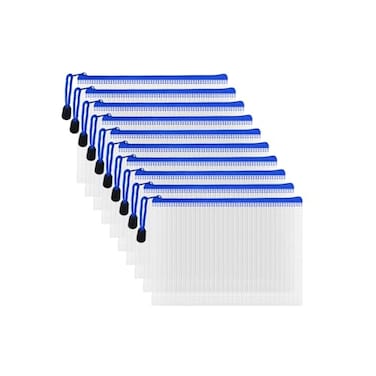 AUSTARK 10 Pcs Zipper File Bags Waterproof Plastic Mesh Pouch for Office School Board Game Storage Bags B6 Size 76x53 White and Blue