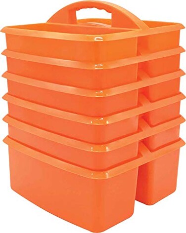 Teacher Created Resources Orange Portable Plastic Storage Caddy 6Pack for Classrooms Kids Room and Office Organization 3 Compartment