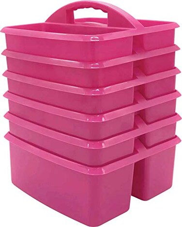 Teacher Created Resources Pink Portable Plastic Storage Caddy 6Pack for Classrooms Kids Room and Office Organization 3 Compartment