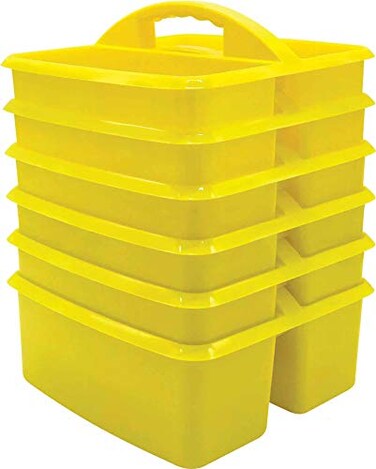 Teacher Created Resources Yellow Portable Plastic Storage Caddy 6Pack for Classrooms Kids Room and Office Organization 3 Compartment