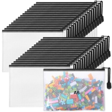 Jetec 32 Pcs Mesh Zipper Bags Toy Storage Bikini Organizer Bag Bolsas Para Guardar Trajes De Bano Waterproof Zipper Reusable Pouch Puzzle Multipurpose for Storage OfficeBlack75 x 5 Inch