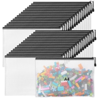 Jetec 32 Pcs Mesh Zipper Bags Toy Storage Bikini Organizer Bag Bolsas Para Guardar Trajes De Bano Waterproof Zipper Reusable Pouch Puzzle Multipurpose for Storage OfficeBlack13 x 95 Inch