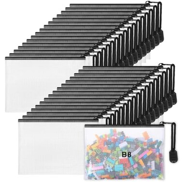 Jetec 32 Pcs Mesh Zipper Bags Toy Storage Bikini Organizer Bag Bolsas Para Guardar Trajes De Bano Waterproof Zipper Reusable Pouch Puzzle Multipurpose for Storage OfficeBlack51 x 41 Inch