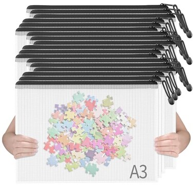 SUNEE 18pcs Plastic Mesh Zipper Pouch A3 Extra Large 16x11 in WaterResistant Zip Bag for School Office Supplies Puzzles Games Organizing Storage Black 18 Pack