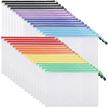EOOUT 32pcs Mesh Zipper Pouch Bags Mesh Bags with Zipper Zipper Pouch for Organizing Letter Size A4 Size for Office Supplies Puzzles