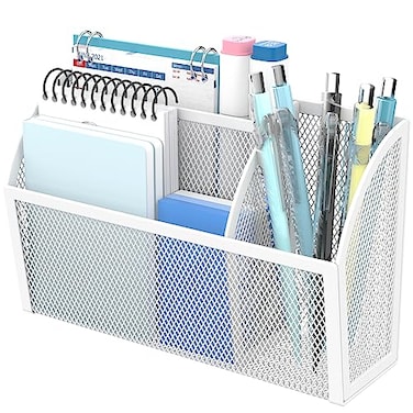 DALTACK Magnetic Pencil Holder Magnetic Shelf for the Whiteboard 3Grid Mesh Magnetic Pen Holder for Refrigerator Magnetic Organizer Locker Accessories Organizer for Home School and Office White