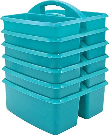 Teacher Created Resources Teal Portable Plastic Storage Caddy 6Pack for Classrooms Kids Room and Office Organization 3 Compartment