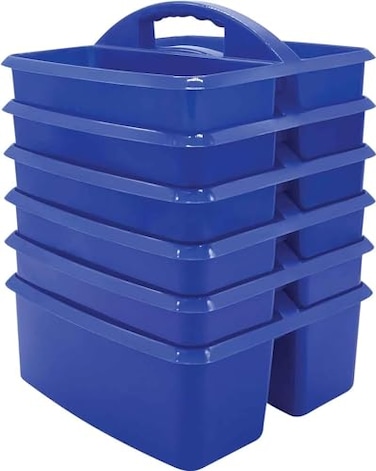 Teacher Created Resources Blue Portable Plastic Storage Caddy 6Pack for Classrooms Kids Room and Office Organization 3 Compartment