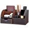 KINGFOM Pu Leather Desk Organizer Pen Pencil Holder Office Supplies Caddy Storage Box 6 Compartments with Drawer Brown
