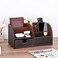 KINGFOM Pu Leather Desk Organizer Pen Pencil Holder Office Supplies Caddy Storage Box 6 Compartments with Drawer Brown