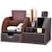 KINGFOM Pu Leather Desk Organizer Pen Pencil Holder Office Supplies Caddy Storage Box 6 Compartments with Drawer Brown