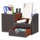 KINGFOM Desk Organizer Office Supplies Caddy Pu Leather Multifunction Storage Box PenPencilCell phone Business Name Cards Remote Control Holder with Small Drawer Brown