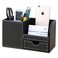 KINGFOM Desk Organizer Office Supplies Caddy Pu Leather Multifunction Storage Box PenPencilCell phone Business Name Cards Remote Control Holder with Small Drawer Black