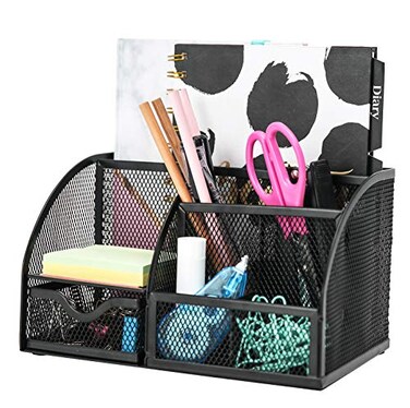 Exerz Desk Organizer Black Office Desk Accessories Supplies Office Storage Desktop Pencil Pen Holder with Drawer Home Workspace