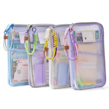 Warm Harbor Essentials 4Pack Zippered Mesh File Bags Kids Homework Organizer for Home School Paper Art Storage Document Folder Pouch for Office Classroom and Project Organization