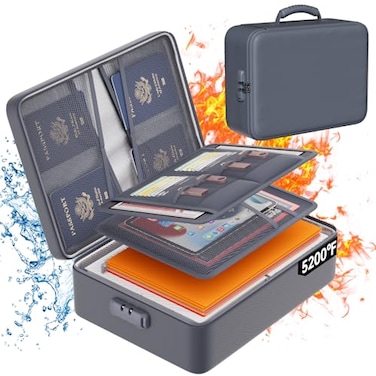 DocSafe 5200F Document Organizer with LockUpgraded Heat Insulated FireproofWaterproof Box 8 Layers File OrganizerPortable Home Travel Safe Storage for Important Documents FilesGray Soft