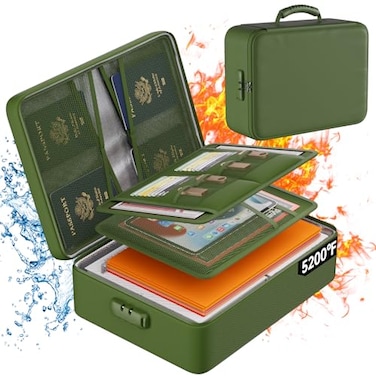 DocSafe 5200F Document Organizer with LockUpgraded Heat Insulated FireproofWaterproof Box 8 Layers File OrganizerPortable Home Travel Safe Storage for Important Documents FilesGreen Soft