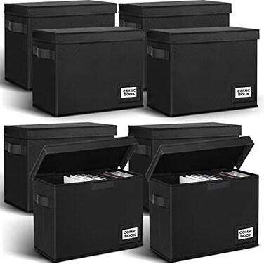 Lincia 8 Pack Comic Book Storage Boxes 154 x 75 x 114 Book Box Organizer Collapsible with Handles Stackable Short Bin to Holds 150180 Comics for Home School Classroom Black