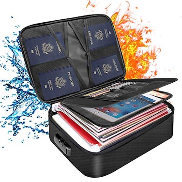 DocSafe Document Bag with LockFireproof 3Layer File Storage Case with WaterResistant ZipperDocument Safe Portable Travel Home Organizer Bag for LaptopFilesCertificatesGifts for HimBlack