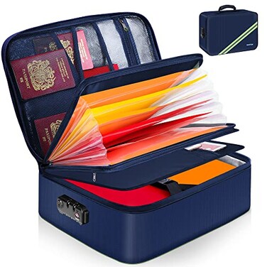 Noiposi Document Organizer with 5200 Heat Insulated161x114x43 Waterproof and Fireproof Document BoxPortable Home Travel Safe Storage Box for Important Documents and FileBlue