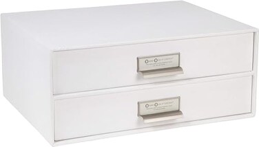 Bigso Box of Sweden Birger 2Drawer Fiberboard Label Frame Document Letter Box Desktop Drawers for Loose Papers Documents More with Metal Label Holder 131 x 10 x 57 White