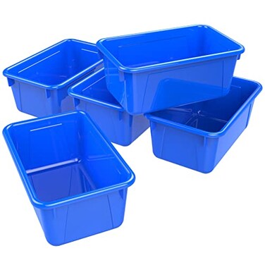 Storex Small Cubby Bins Plastic Storage Containers for Classroom 122 x 78 x 51 inches Class Blue 5Pack 62416A05C