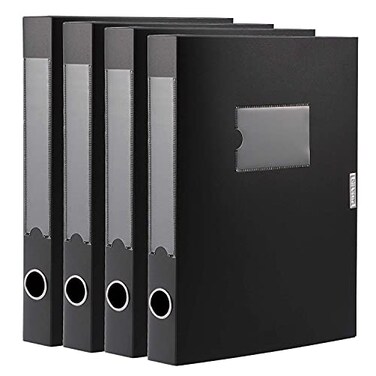 HUA JIE A4 Storage File Boxes Archives Cases Foldable Plastic File Folder Thickened to 58cmLarge CapacityBlackPack of 4