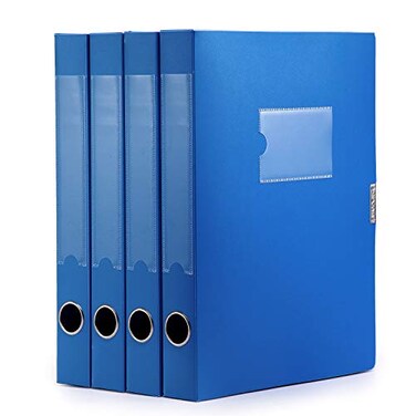 HUA JIE A4 Storage File Boxes Plastic Archives Cases with Lid File Folder Organizer Document Filing Box for Office Letter Size Paper31424 cm BluePack of 4