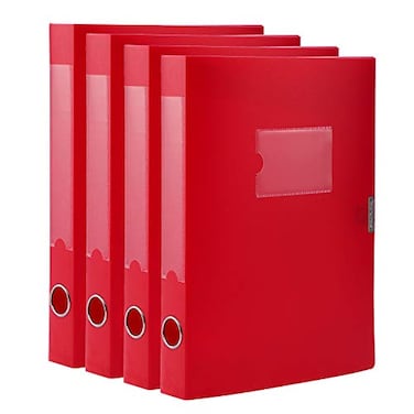 HUA JIE A4 Storage File Boxes Plastic Archives Cases with Lid File Folder Organizer Document Filing Box for office Letter Size Paper31424 cm RedPack of 4