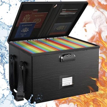 ROSONG Fireproof Document Box File Organizer Portable Locking Filing Storage Box with Handle Waterproof for Hanging LetterLegal Folder Important Document
