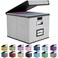Huolewa Upgraded Portable File Organizer Box with Lid Collapsible Linen Hanging Filing Storage Boxes with Plastic Slides Decorative HomeOffice Filing System Box for File and Folders Storage Gray