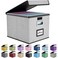 Huolewa Upgraded Portable File Organizer Box with Lid Collapsible Linen Hanging Filing Storage Boxes with Plastic Slides Decorative HomeOffice Filing System Box for File and Folders Storage Gray
